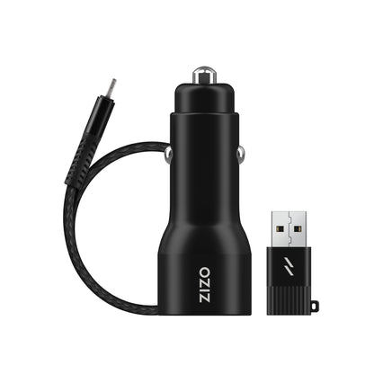 ZIZO PowerVault Bundle Car Charger + Type C to C Cable + USB to Type C Adapter