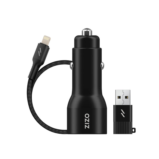 ZIZO PowerVault Bundle Car Charger + Type C to Lightning Cable + USB to Type C Adapter