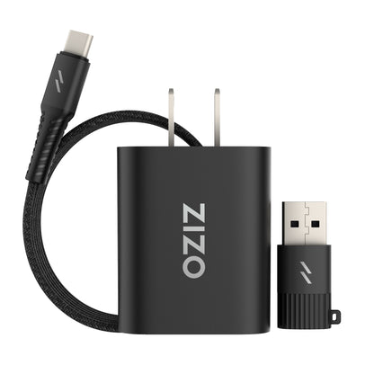 ZIZO PowerVault Bundle Travel Charger + Type C to C Cable + USB to Type C Adapter