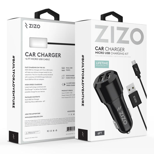 ZizoCharge 2in1 Adapter and 6ft Micro USB Cable Bundle