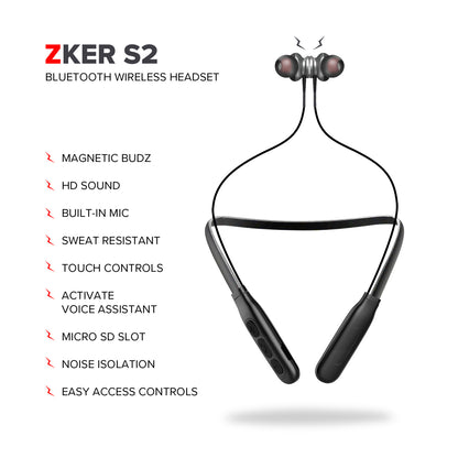 ZIZO ZKER S2 Wireless Bluetooth Neckband Headset