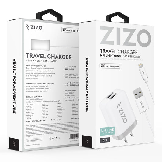 ZizoCharge 2in1 H10 Adapter and 6ft MFi Certified Cable for iPhone / iPad / iPod